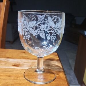 Elegant Clear Etched Glass Goblet